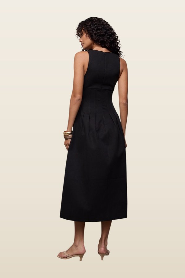 Cotton Mix Cinched Midi Dress — model back