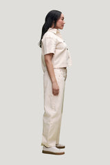 Cropped Short Sleeve Denim Shirt — model side