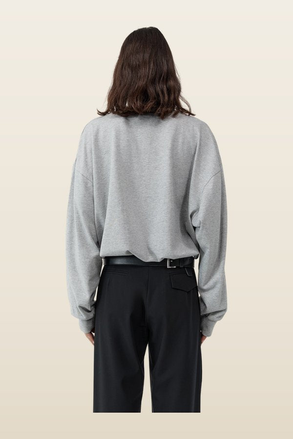 Drawstring Long Sleeve Top - Light Grey Marle — model back