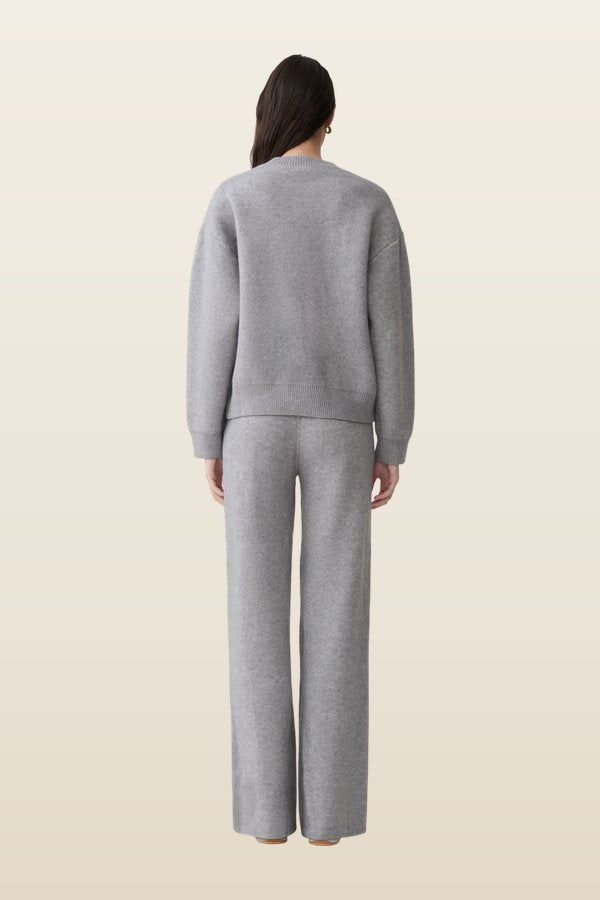 Evan Knit Wide Leg Pants - Grey Marle — model back