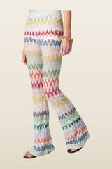 Flare trousers in viscose-blend lamé with zig zag motif — model back