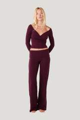 Foldover Jersey Straight Leg Pants | Deep Berry — model front