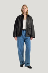 Grain leather aviator jacket — model front