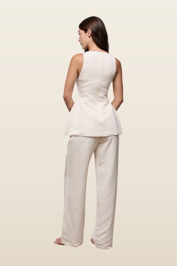 Linen Mix Tie Waist Trousers — model back