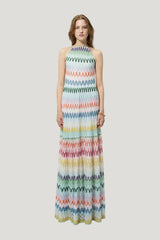 Long dress in zig zag lace — model front