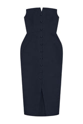 'Marilyn' Exaggerated Square Bandeau Button Detail Midi Dress — packshot