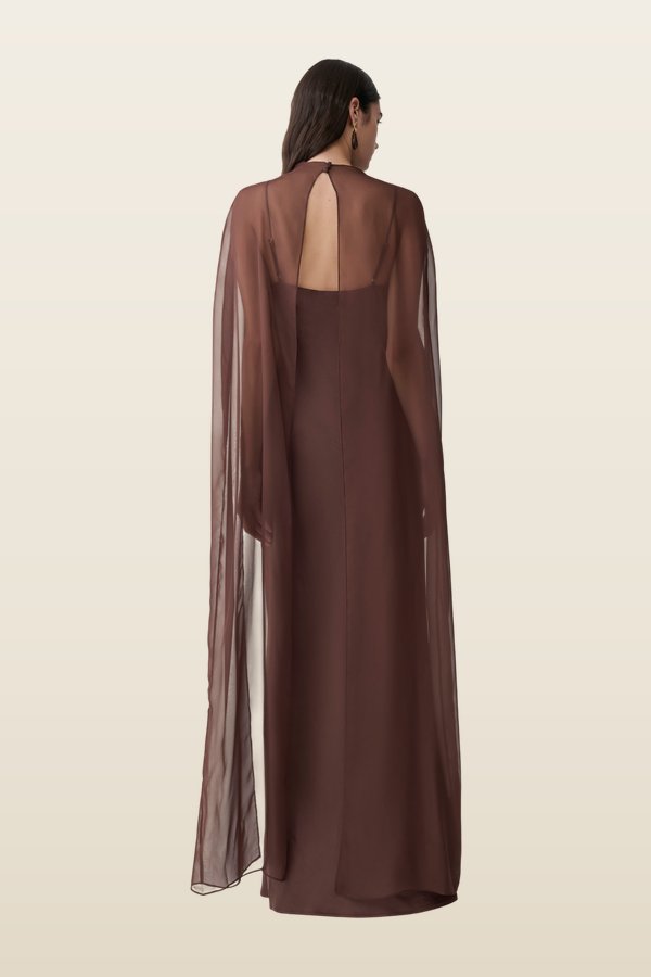 Martinne Chiffon Cape Maxi Dress — model back