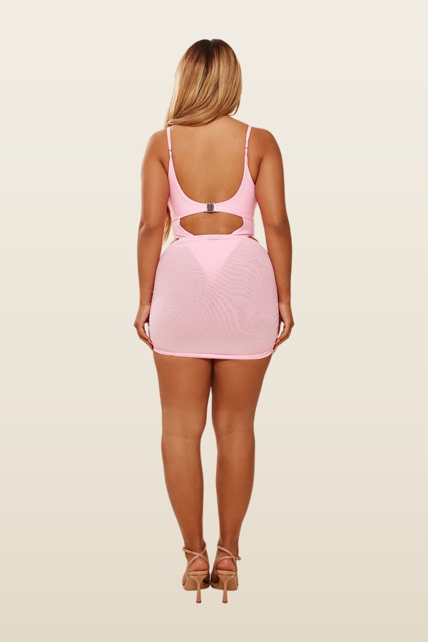 Mesh Ruched Coverup Skirt in Baby — model back
