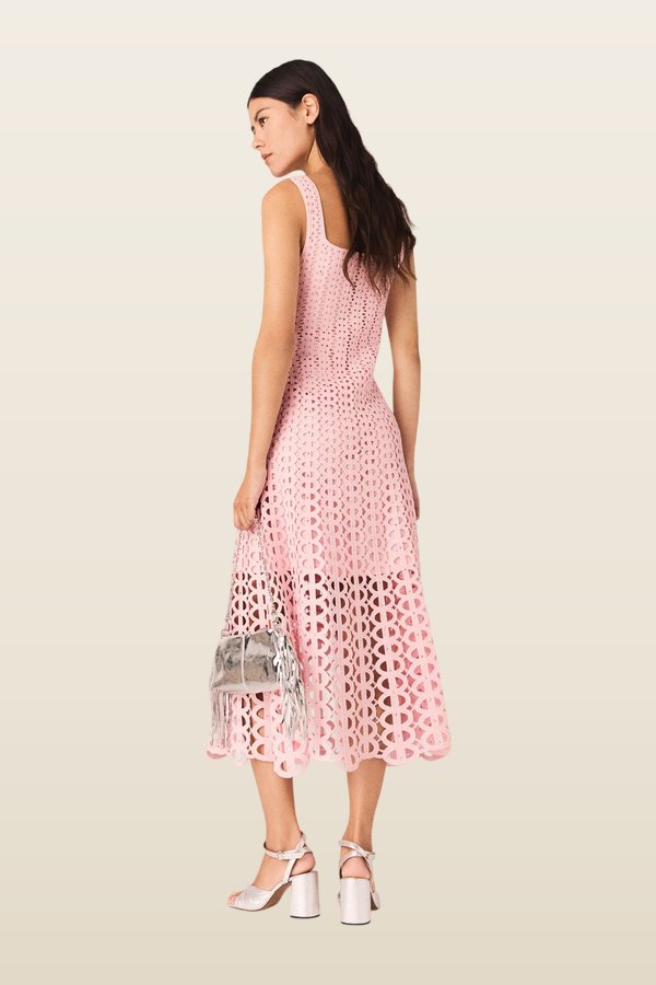 Rhinestone crochet midi dress — model back