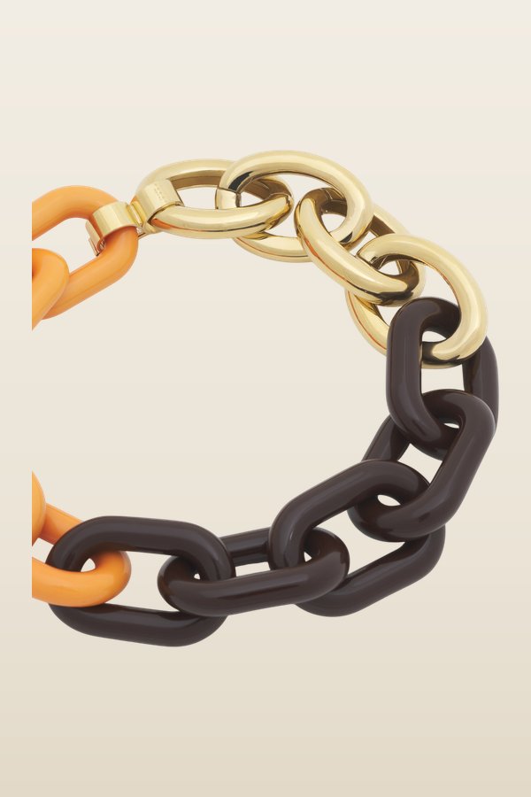 Orange and brown resin chain necklace — model back