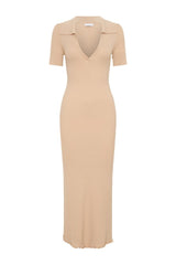 Nichelle Short Sleeve Collared Knit Midi Dress - Natural — packshot