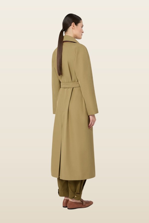 Water-repellent wool-blend gabardine trench coat - KAKI — model back