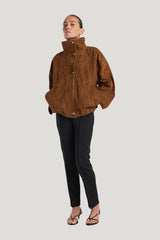 Reinvented suede jacket | cognac — model front