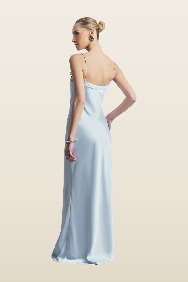 Satin 90's Slip Dress with Bow Detail — model back