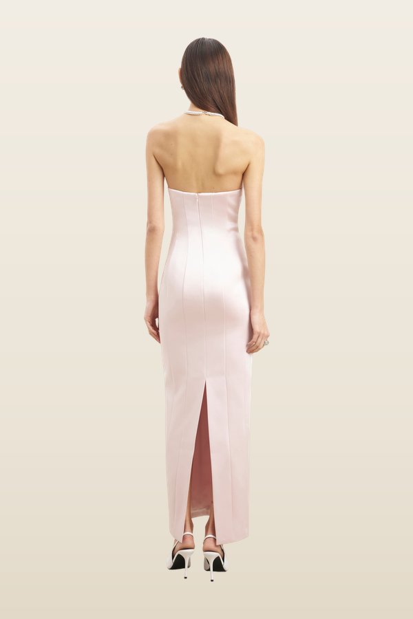 Satin Column Corset Maxi Dress — model back