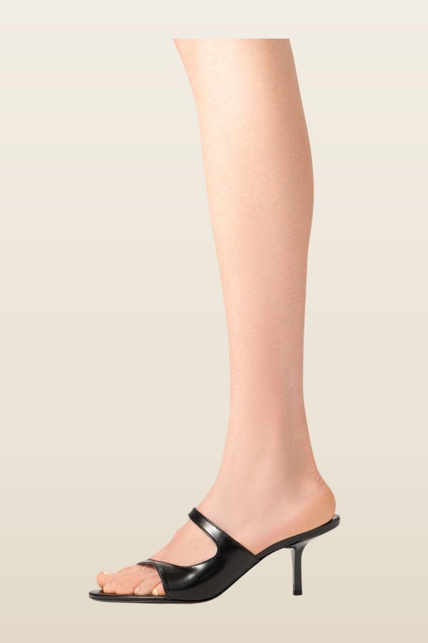 Serena Black Semi Patent Leather Slip-On Mule — model back