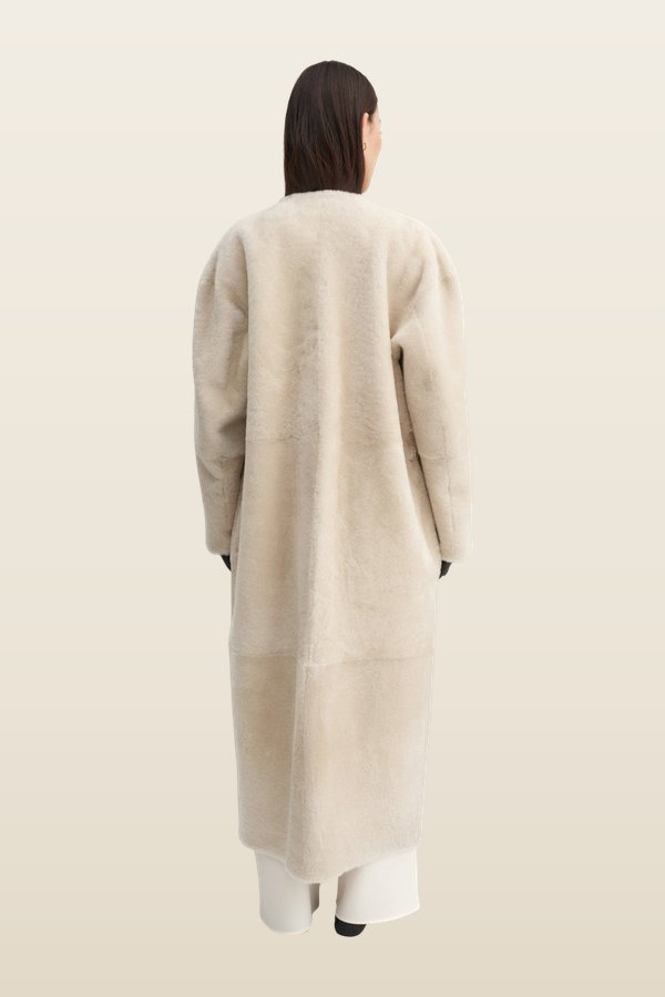 Shea Shearling Coat, vanilla — model back