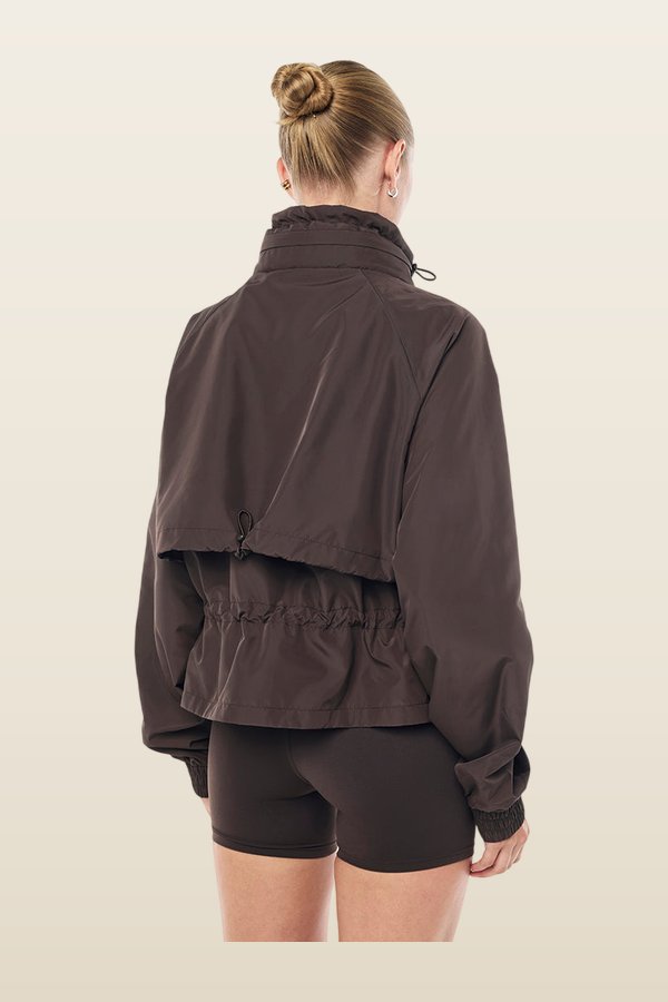 Shelter Jacket In Coffee — model back