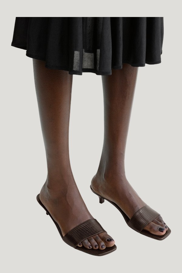 Slim lizard-embossed bandeau mules — extra