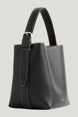 Small belted grained-leather tote — model front