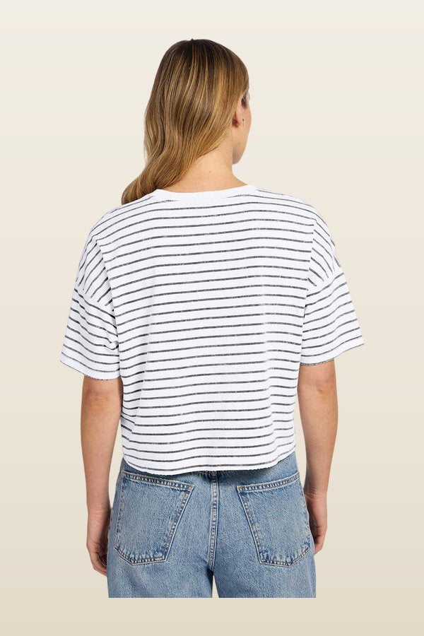 Soft Cotton Striped Boxy Tee — model back