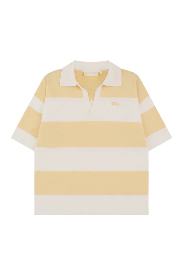 Stripe Knitted Collar Short Sleeve Top - Lemon Sorbet — packshot