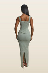 The Cinched Lace Corset Maxi Skirt Set — model back