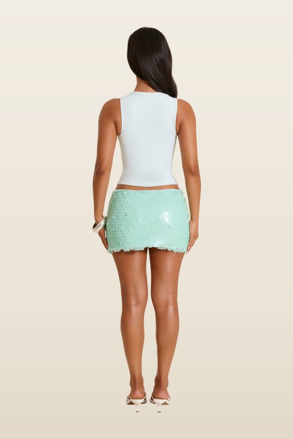 The Shimmi Mini Skirt — model back