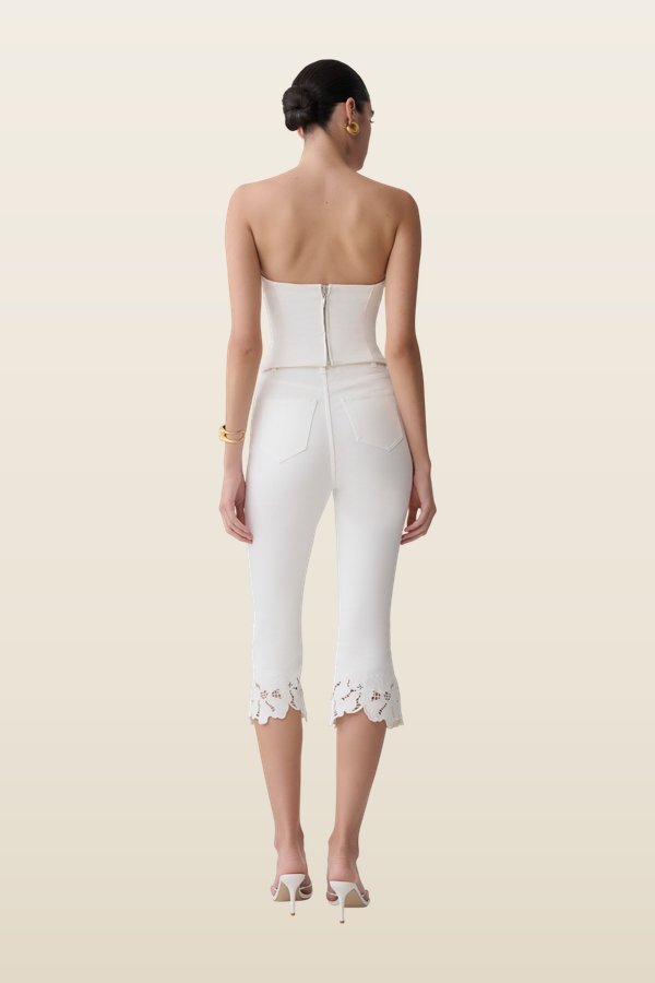 Tillie Flower Embroidery Denim Capris — model back