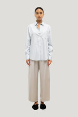 Yoshi Stripe Classic Oversized Button Down — model front