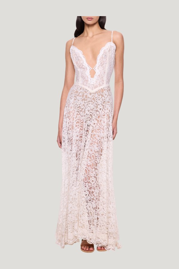 1930s White Lace Strappy Dress — model front