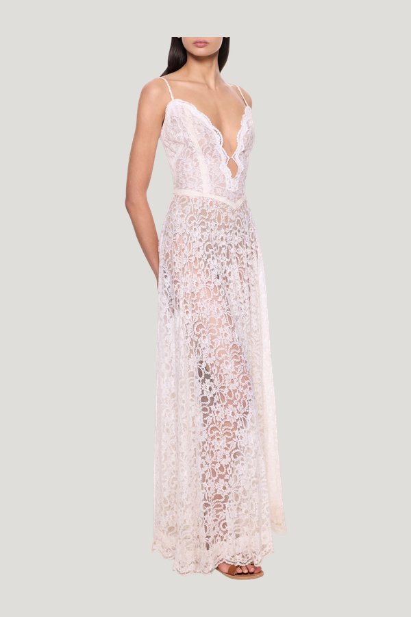 1930s White Lace Strappy Dress — model side