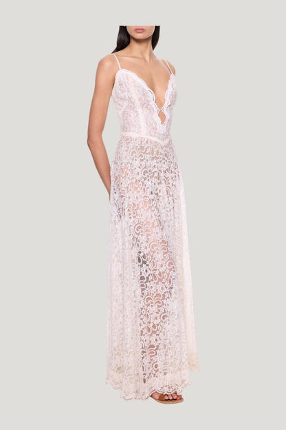 1930s White Lace Strappy Dress — model side