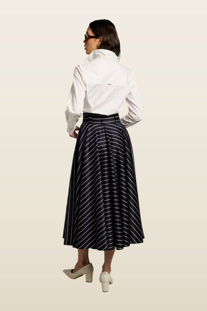 360 Maxi Circle Skirt (Ink Navy Wide Stripe) — model back