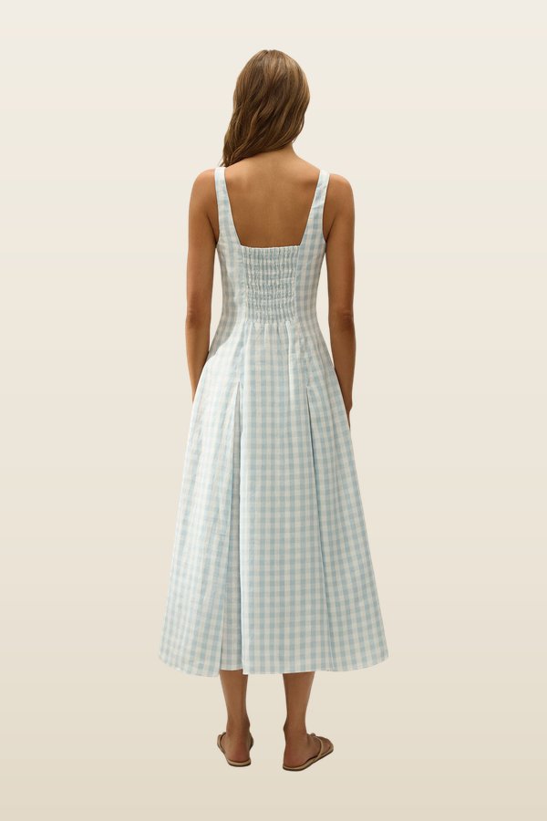 Adalee Midi Dress Gingham Sky — model back