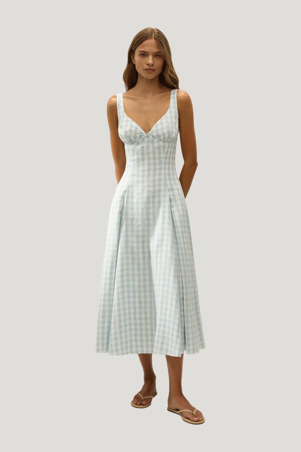 Adalee Midi Dress Gingham Sky — model front