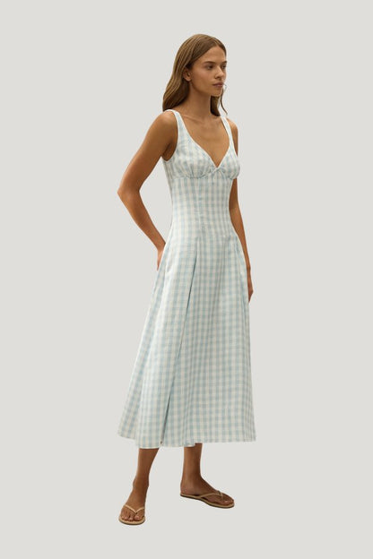 Adalee Midi Dress Gingham Sky — model side