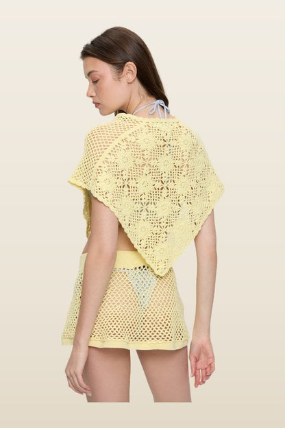 Adaline Crochet Mini Skirt - Whipped Butter — model back