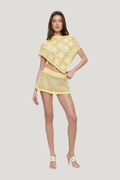 Adaline Crochet Mini Skirt - Whipped Butter — model front