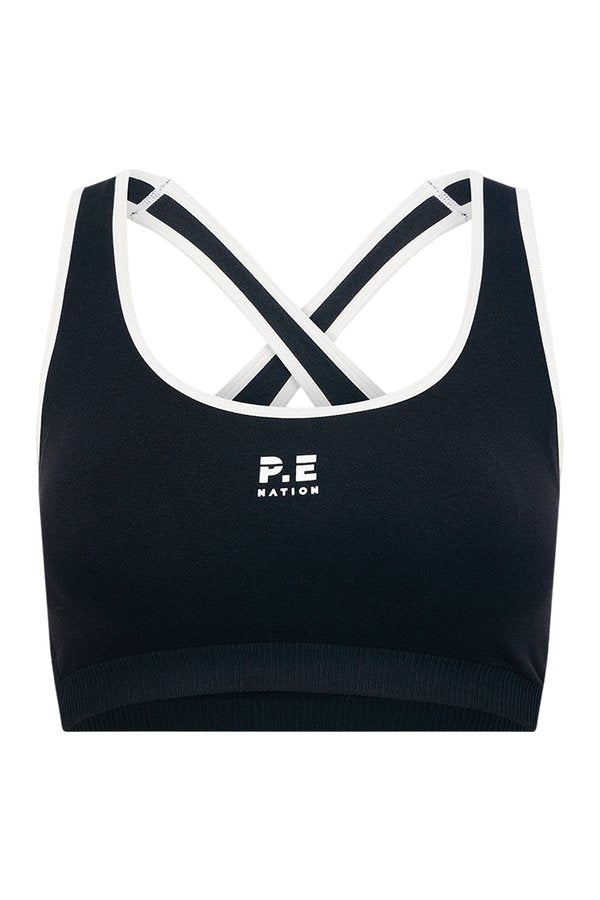 Adaption Seamless Sports Bra In Black & Optic — packshot