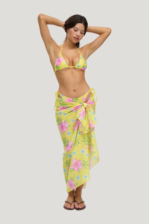 Alessia Floral Cotton Sarong - Hibiscus Lemonade — model side