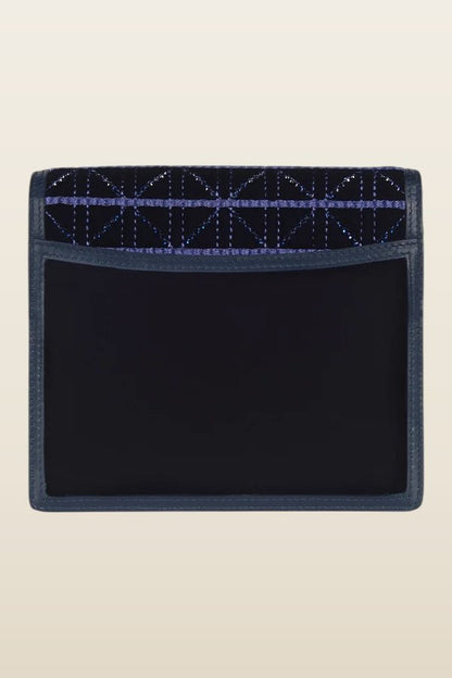 Alexa In Navy Embroidered Velvet And Crystal — model back