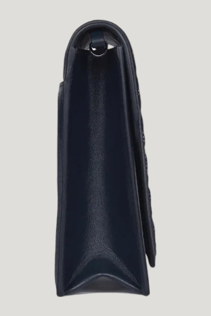 Alexa In Navy Embroidered Velvet And Crystal — model side
