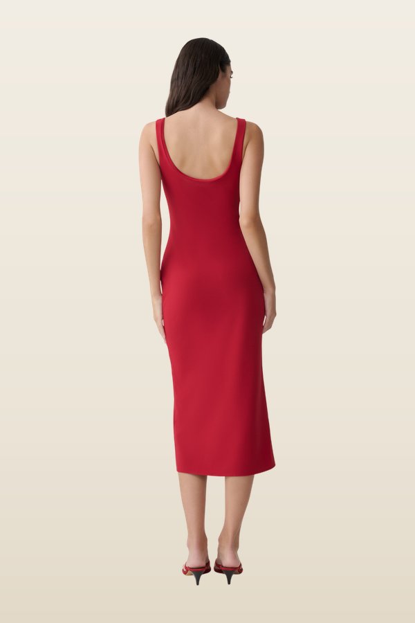 Allyra Scoop Stretch Crepe Midi Dress — model back