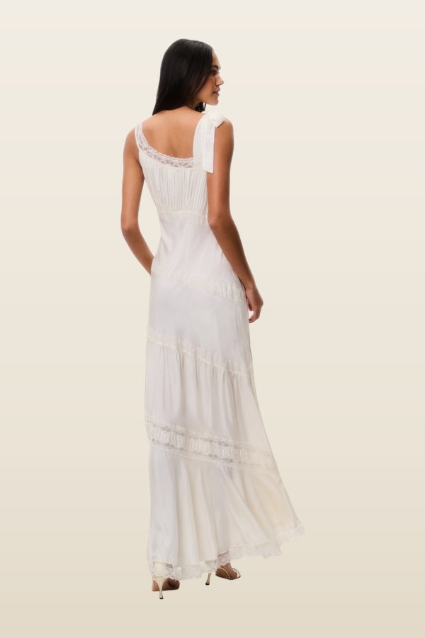Andresy Silk Asymmetrical Maxi Dress — model back