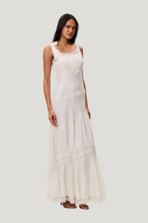 Andresy Silk Asymmetrical Maxi Dress — model side