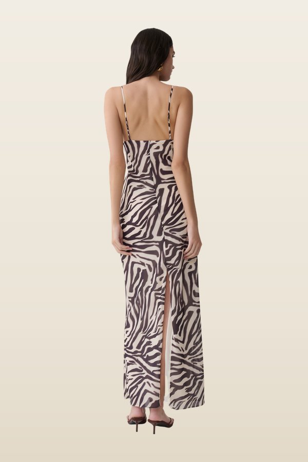 Angeline Lace And Chiffon Maxi Dress - Abstract Zebra Print — model back