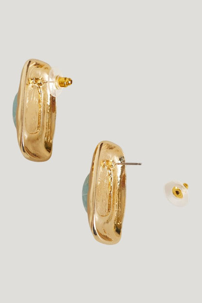 Annalise Blue Stone Square Earrings — model front