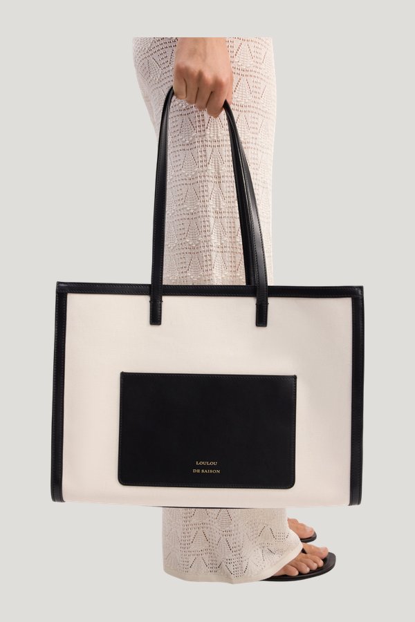 ARABELLA Cotton canvas and leather tote bag — model front