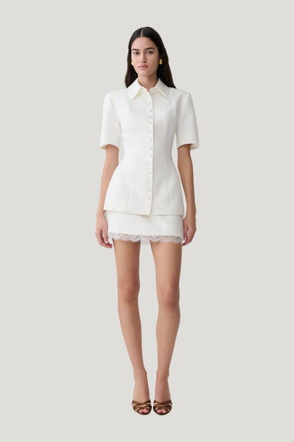 Ariella Suiting Mini Skirt With Lace — model front